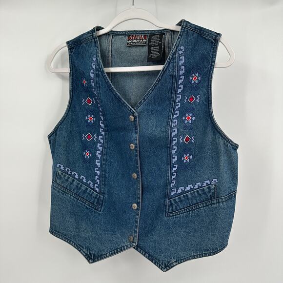 Ozark Mountain Womens Y2K Denim Vest Size M Embroidered Western Southwest - Picture 1 of 7